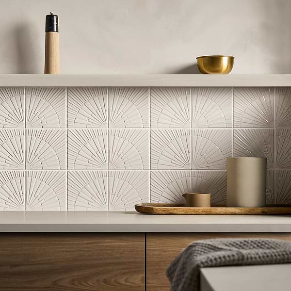 Stacy Garcia Radius Ivory White 6x6 3D Crackled Glossy Ceramic Tile
