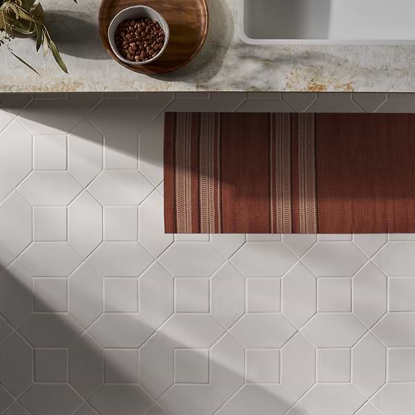 Morocco Blanco White 4x8 Glossy Picket and 4x4 Square Porcelain Tile