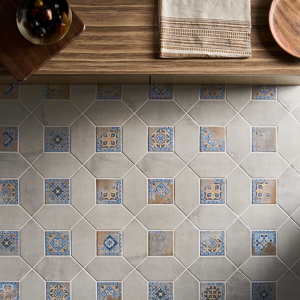 Morocco Dove Gray 4x8 Picket and Medina Multicolor 4x4 Square Matte Porcelain Tile