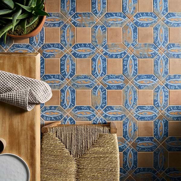 Morocco Medina Multicolor 4x8 Picket and Terracotta 4x4 Square Matte Porcelain Tile