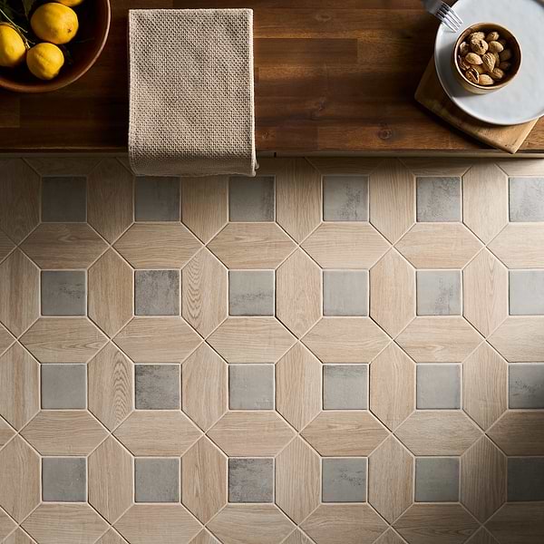 Morocco Oak Beige 4x8 Picket and Dove Gray 4x4 Square Matte Porcelain Tile
