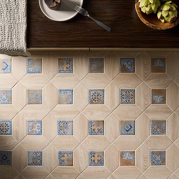 Morocco Oak Beige 4x8 Picket and Medina Multicolor 4x4 Square Matte Porcelain Tile