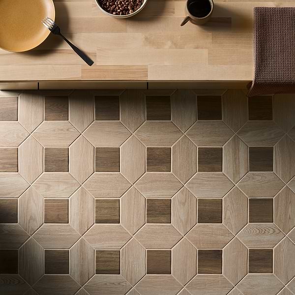 Morocco Oak Beige 4x8 Picket and Willow Brown 4x4 Square Matte Porcelain Tile