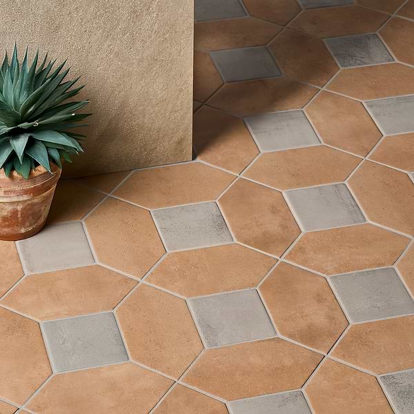 Morocco Terracotta 4x8 Picket and Dove Gray 4x4 Square Matte Porcelain Tile