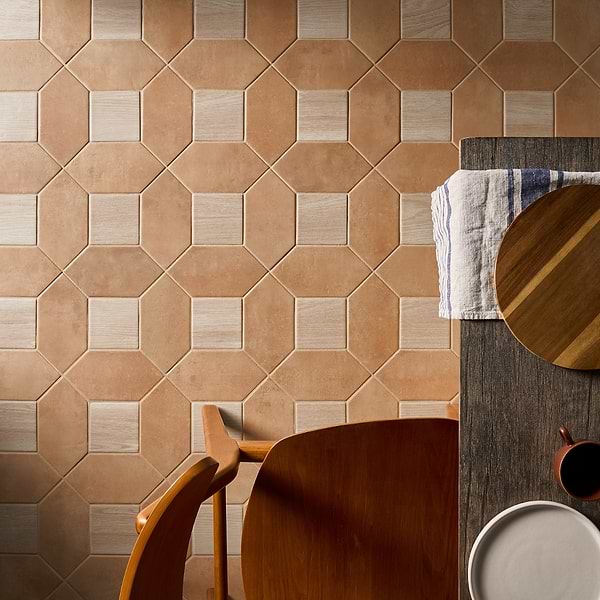 Morocco Terracotta 4x8 Picket and Oak Beige 4x4 Square Matte Porcelain Tile