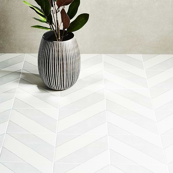 Auteur Diagonals Chevron-Offset Ash Gray 9x9  Matte Porcelain Tile