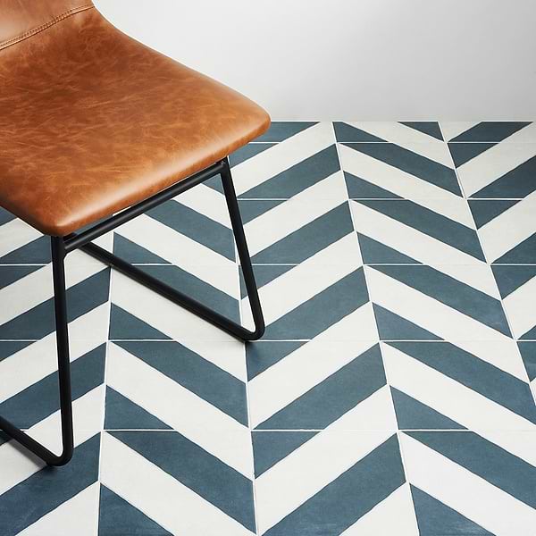 Auteur Diagonals Chevron-Offset Navy Blue 9x9 Matte Porcelain Tile