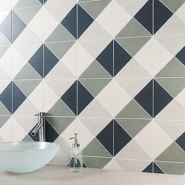 Auteur Diamond Plaid Navy Blue Matte 9x9 Porcelain Tile