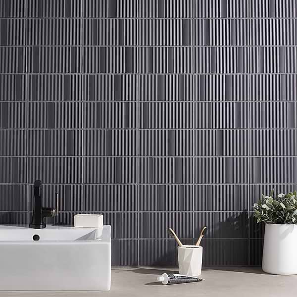 Division Antracite Black 8x16 Fluted 3D Matte Ceramic Wall Tile