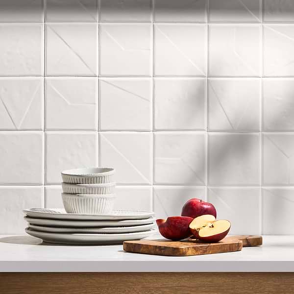 Stacy Garcia Valenova Deco White 5x5 Textured Matte Ceramic Tile
