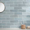 Portmore Sky Blue 3x8 Glossy Ceramic Subway Tile; in Blue Ceramic; for Backsplash, Bathroom Wall, Kitchen Wall, Shower Wall, Wall Tile; in Style Ideas Beach, Classic, Contemporary, Cottage, Craftsman, Farmhouse, Industrial, Mediterranean, Modern, Traditional, Transitional