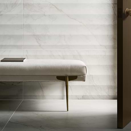 Lumar Waves Apuano Oro White 24x48 3D Marble Look Matte Porcelain Tile
