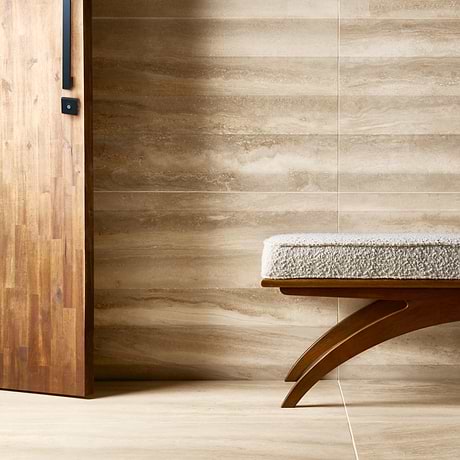Lumar Waves 3D Travertino Crema Beige 24x48 3D Travertine Look Matte Porcelain Tile