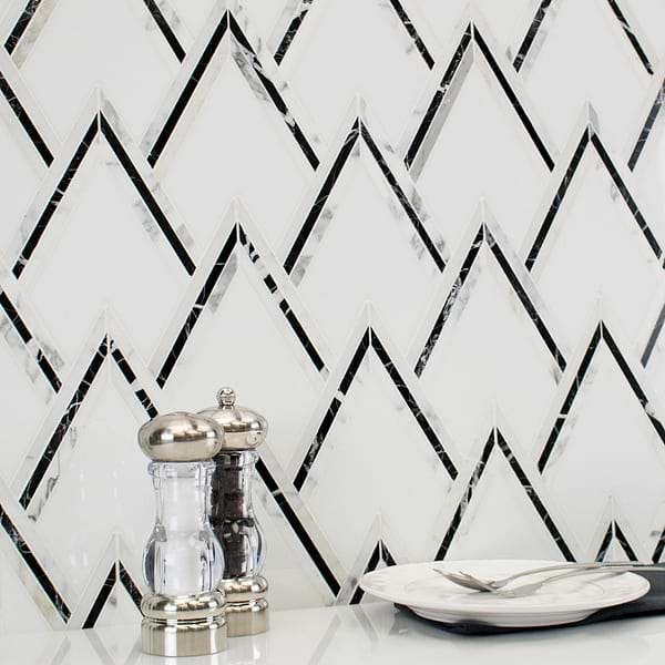 VZAG Nero Black and White Marquina 6" Polished Marble Mosaic Tile by Vanessa Deleon
