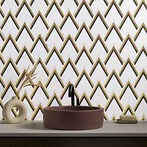 VZAG Nero White Black and Gold 6" Polished Marble & Brass Mosaic Tile by Vanessa Deleon