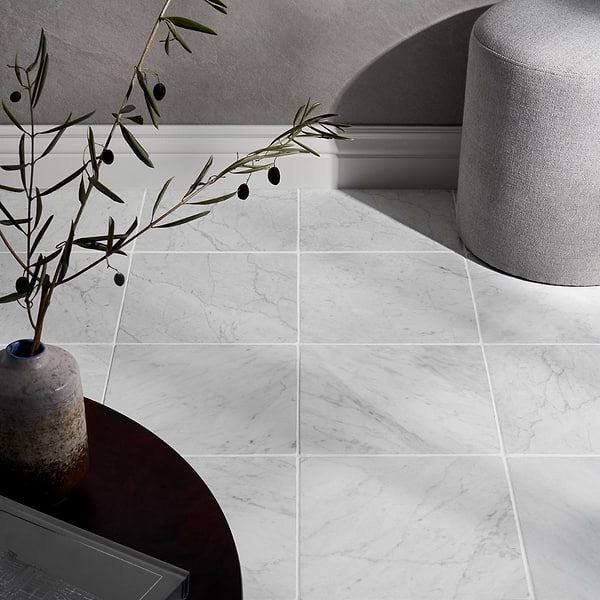 Avanti Bianco Carrara White 12x12 Tumbled Marble Tile