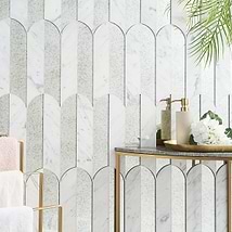 Altos Mirror Polished Marble Mosaic Fish Scale Tile in Elongated Scallop Pattern