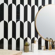 Altos Nero Polished Black Marble Mosaic Fish Scale Tile in Elongated Scallop Pattern