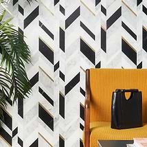 Amari Nero Blanco Polished Marble and Brass Mosaic Tile
