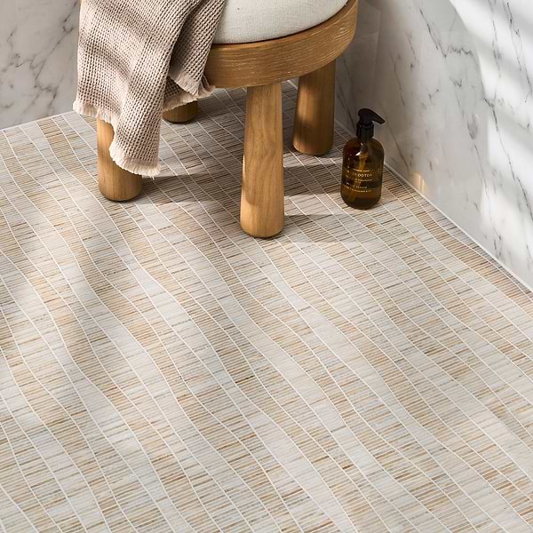 Ladera Wave Vanilla Onyx Honed Marble Micro Mosaic Tile in Beige & Cream, View 3, open zoomed image