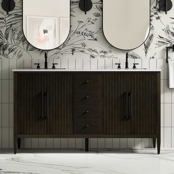Juelle Chocolate Oak 60" Double Vanity with Cultured Marble Top