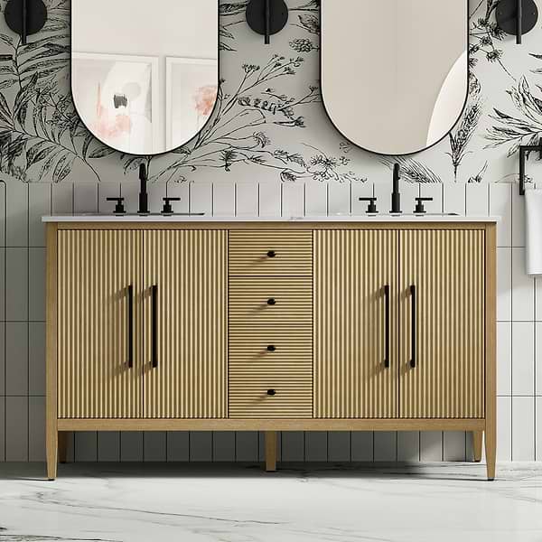 Juelle Honey Oak 60" Double Vanity with Cultured Marble Top