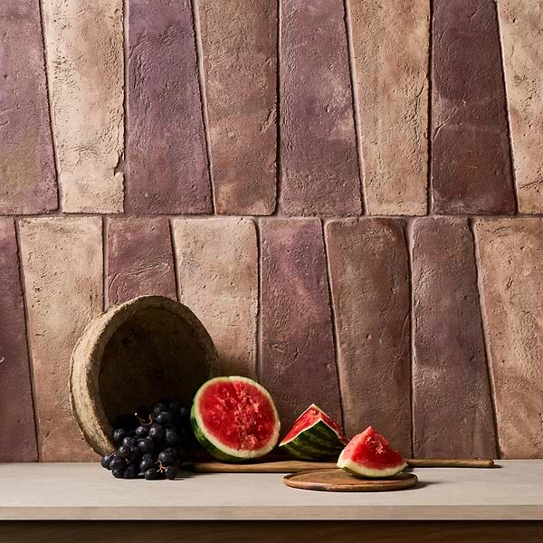Opera Terracotta by Paula Purroy Bordeaux 6x18 Trapezoid Matte Terracotta Tile