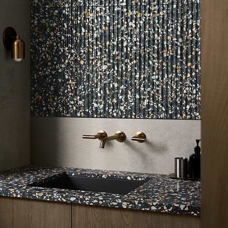 Terrazzo Italy Fluted Cava Notte Black Honed Terrazzo Tile