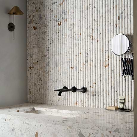 Terrazzo Italy Fluted Sacra Calacatta White 12x24 Honed Terrazzo Tile