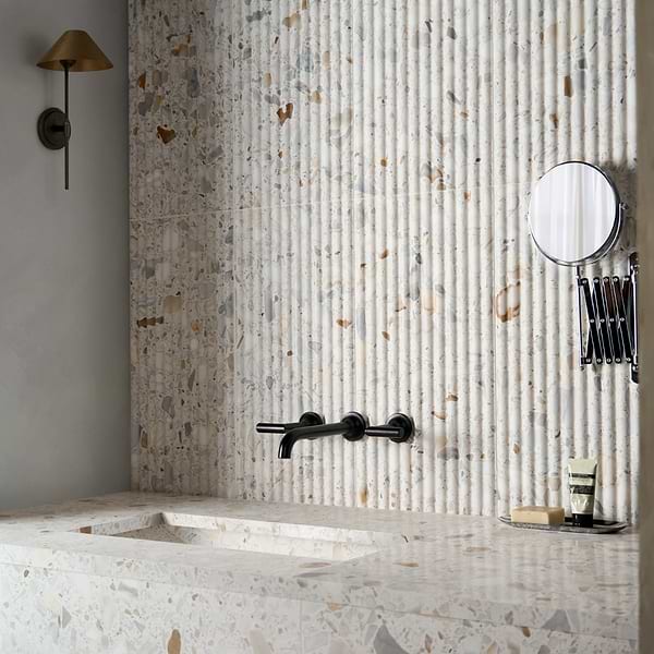 Terrazzo Italy Fluted Sacra Calacatta White 12x24 Honed Terrazzo Tile