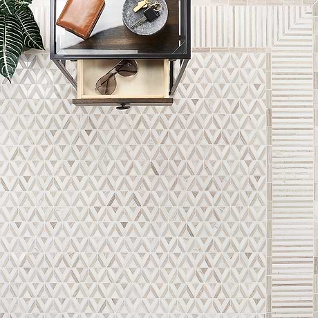 Monroe Corner Asian Statuary and Wooden Beige 8x8 Marble Mosaic Tile-  Polished