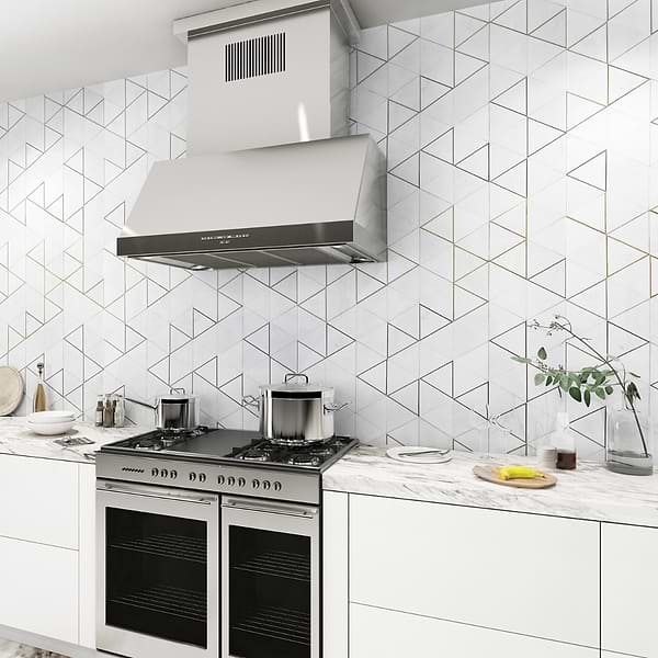 Verin Thassos Polished Marble and Brass 6x6 Mosaic Tile
