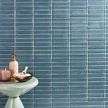 Maya Stacked Sky Blue 1x5 Polished Glass Mosaic Tile