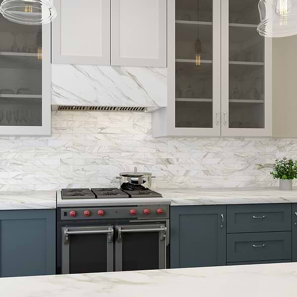 Calacatta White Gold 2x8 Honed Marble Subway Tile
