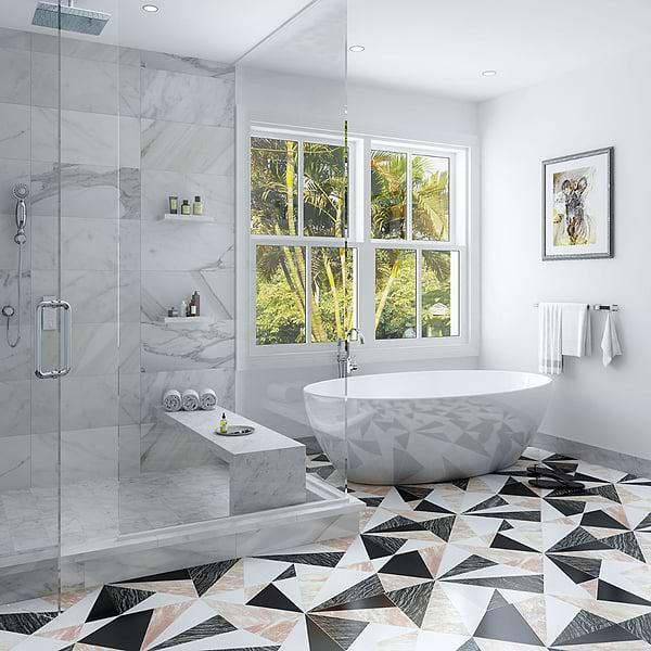 Jagger Rose 12x24 Polished Marble Tile- Pink and Black and White