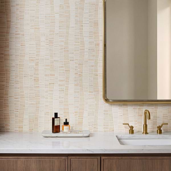 Ladera Wave Vanilla Onyx Honed Marble Micro Mosaic Tile in Beige & Cream, View 6, open zoomed image