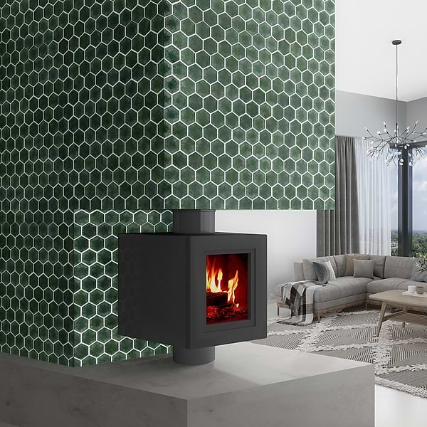 Nabi Glass Deep Emerald Green 3" Crackled Glossy Glass Mosaic Tile