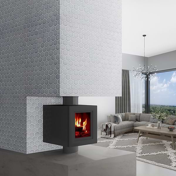 Nabi Hexagon Arctic Blue 3" Crackled Glossy Glass Mosaic Tile