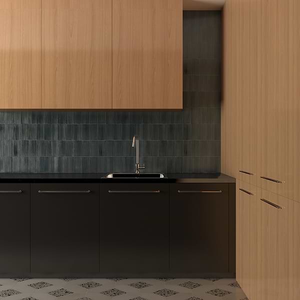 Nabi Subway Midnight Blue Green 4.5x9 Fluted Ridged Crackled Glossy Glass Tile