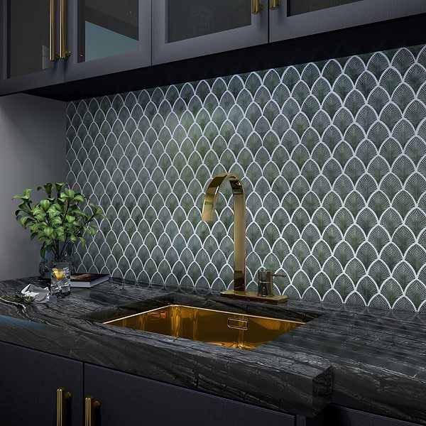 Nabi Fishscale Deep Emerald Green 3x4" Crackled Glossy Glass Mosaic Tile
