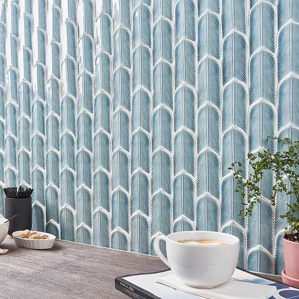 Nabi Quill Basil Blue 2x5 3D Crackled Glossy Glass Mosaic Tile