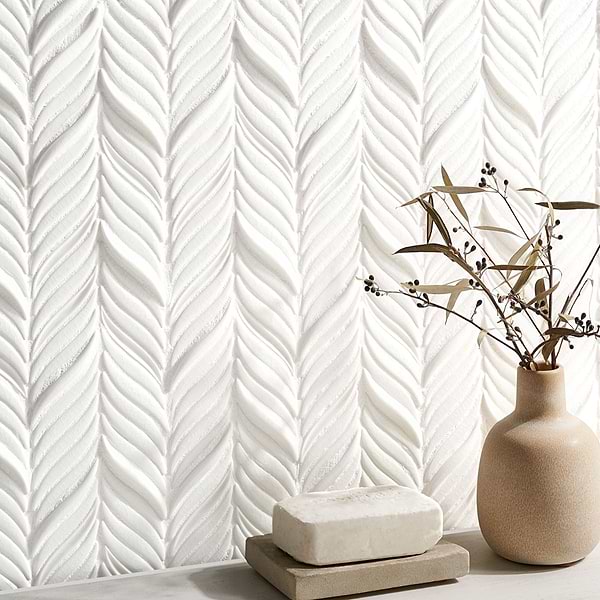 Nabi Alula Glacier White Chevron Crackled Glossy Glass Mosaic Tile