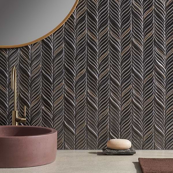Nabi Alula Metallic Gunmetal Gray Chevron Matte Glass Mosaic Tile