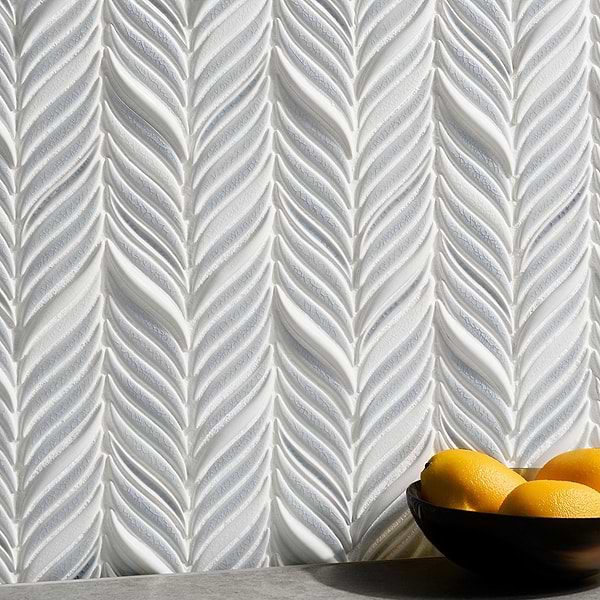 Nabi Alula Arctic Blue Chevron Crackled Glossy Glass Mosaic Tile