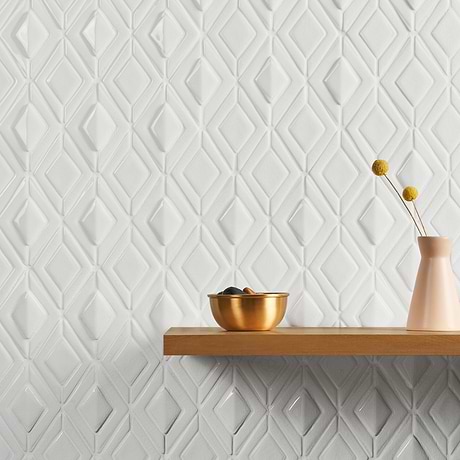 Nabi Jewel Glacier White 3D Crackled Glossy Glass Mosaic Tile