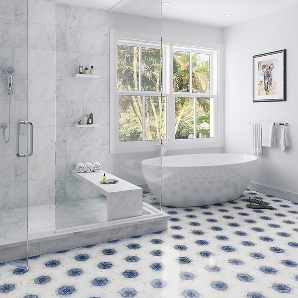 Ako Azul Blue 6" Hexagon Marble Micro Mosaic Tile