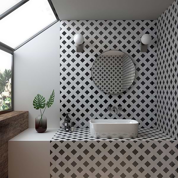 Cleopatra Diamond Pepper Black Terrazzo and Bianco White Marble Polished Mosaic Tile
