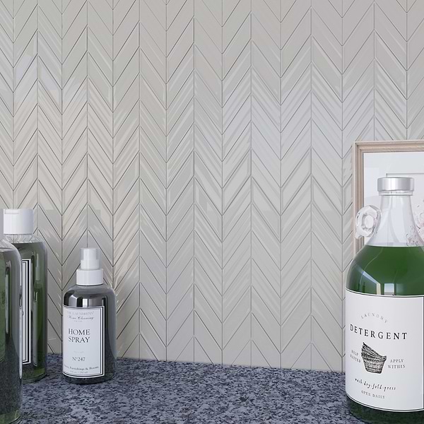 Brookline Chevron Mushroom Gray 1x5 Glossy Ceramic Mosaic Tile