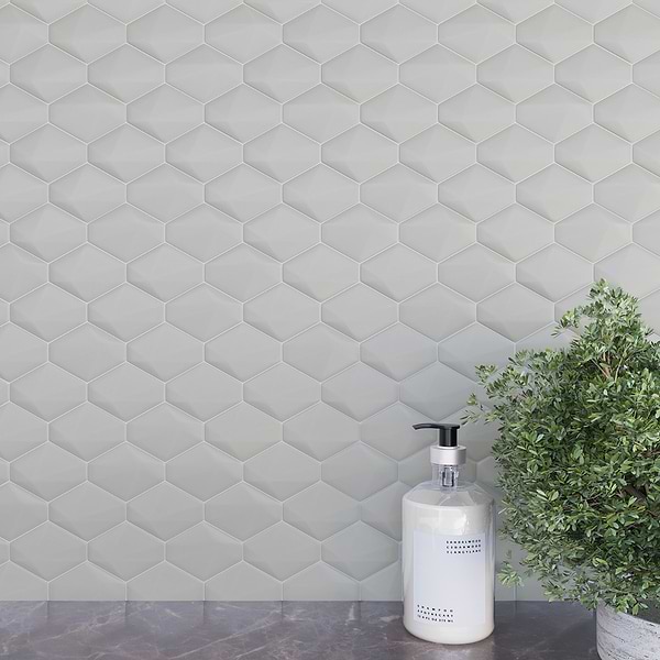 Brookline Diamond Mushroom Gray 3x4 Glossy Ceramic Mosaic Tile