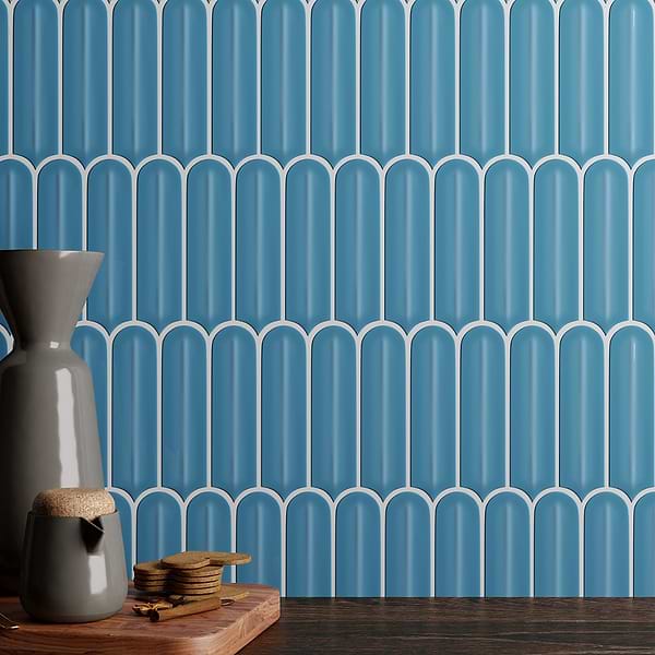 Brookline Feather Coastal Blue 2x7 Fish Scale Glossy Ceramic Mosaic Tile
